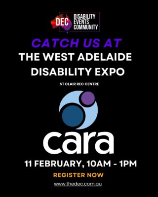 📍 Today! 10am - 1pm
The DEC West Adelaide Community Disability Expo is on today at St Clair Recreation Centre.
Come and say hello to the Cara team 👋🎟 Free tickets via link in bio!
Thanks @thedec_australia 💙#Cara #DisabilityExpo #NDIS #Inclusion #Community #WestAdelaide #SAEvents