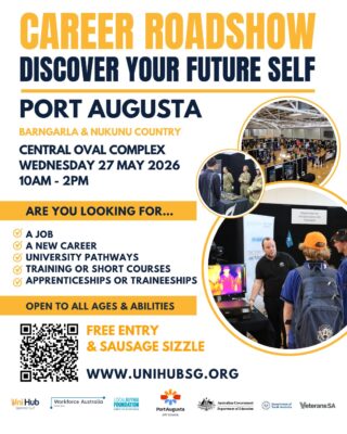 We’re coming to the Career Roadshow Port Augusta!
🕙 10am – 2pm
📍 Central Oval
🌭 FREE entry + sausage sizzle
Looking for a career with purpose? Come meet the team and become one of our possible people 🙌
👉 link in bio@unihubsg
#Cara #CareersAtCara #PortAugusta #SAJobs #MakeADifference #Inclusion #CommunityCare