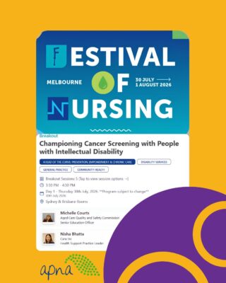 🎤✨ Exciting news!Cara's Health Practice Specialist and Registered Nurse, Nisha, will be presenting at the Festival of Nursing 2026 in Melbourne hosted by @apnanurses .Her session, Championing Cancer Screening with People with Intellectual Disabilities, highlights the importance of making preventative healthcare more accessible and inclusive.💙 We can't wait to see this work shared on a national stage.#CaraPossibilityServices #FestivalOfNursing #CancerScreening #HealthEquity #DisabilityInclusion #PreventiveHealth #NursingConference